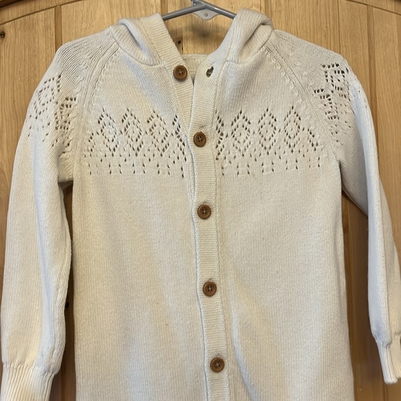 Baby Organic Cotton Sweater Knit Pointelle Jumpsuit in Ivory - Picture 3 of 4